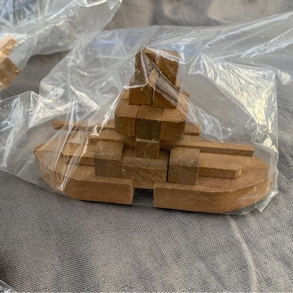 5 Vintage Wood Puzzles - Brain Teaser - Barrel - Ship - IQ Challenge Jigsaw Game - Picture 8 of 8